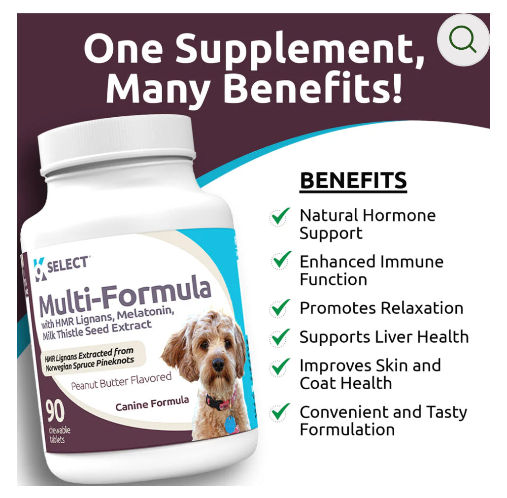 K9 Select Peanut Butter Flavoured Multi-Formula With HMR Lignans and Melatonin for Small Dogs 10mg 90 Tablets