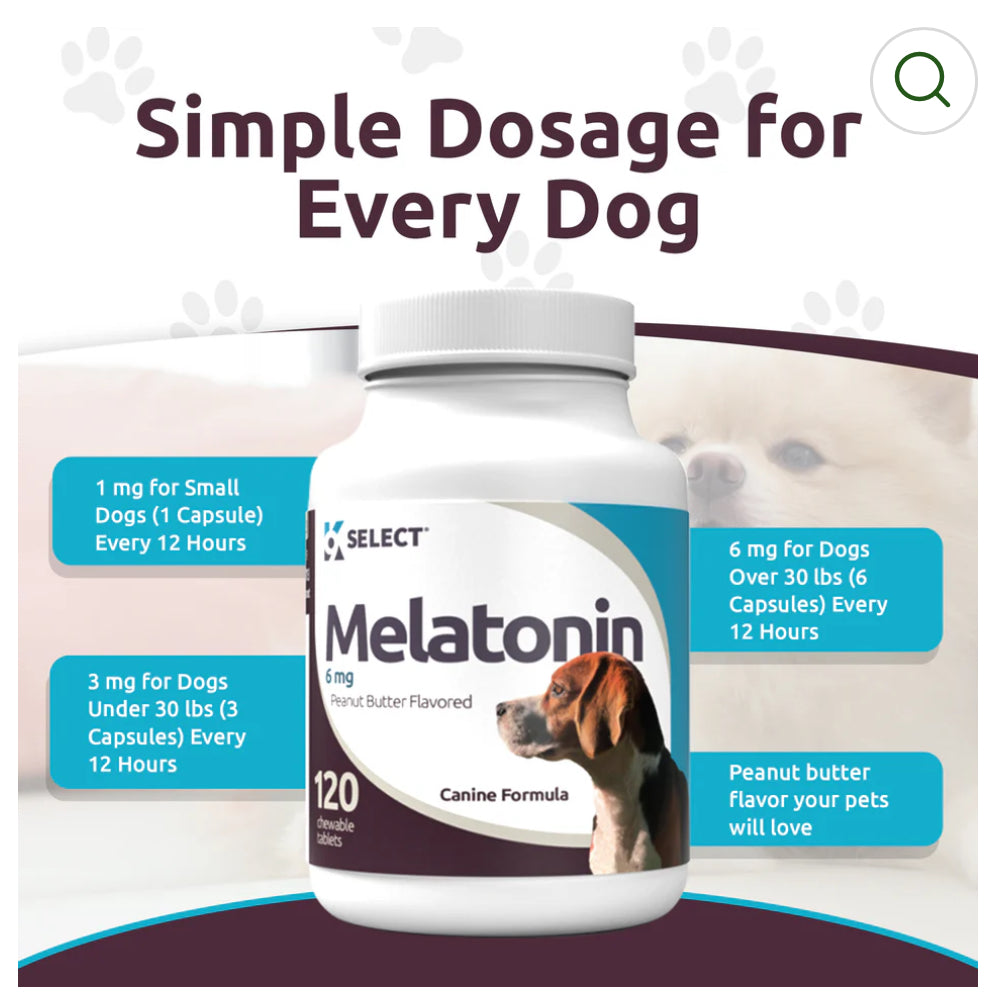 K9 Select Melatonin for Dogs 6mg, 120 Tablets Peanut Butter Flavoured