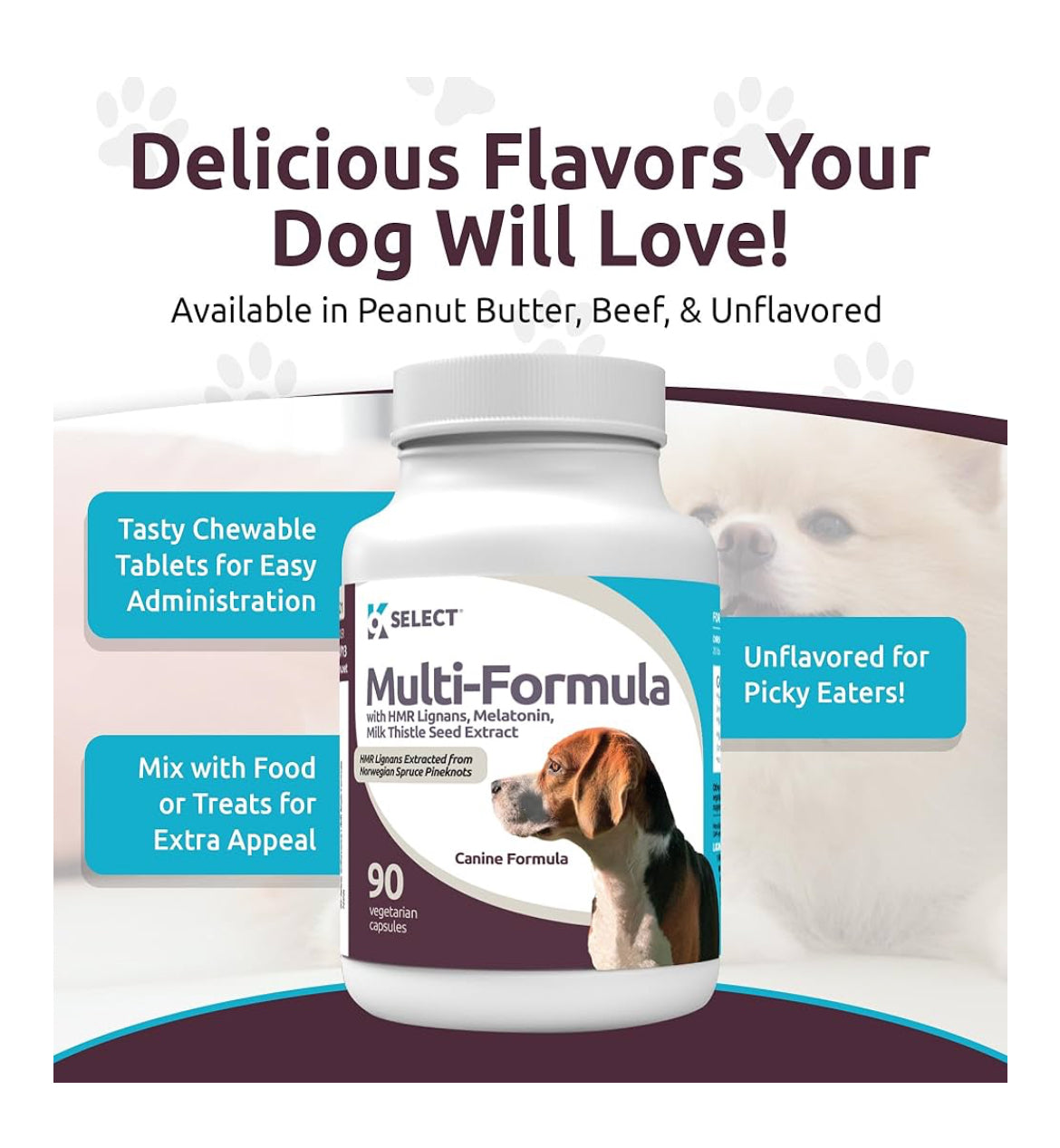 K9 Select Unflavoured Multi-Formula With HMR Lignans and Melatonin for Medium Dogs 20mg 90 Tablets