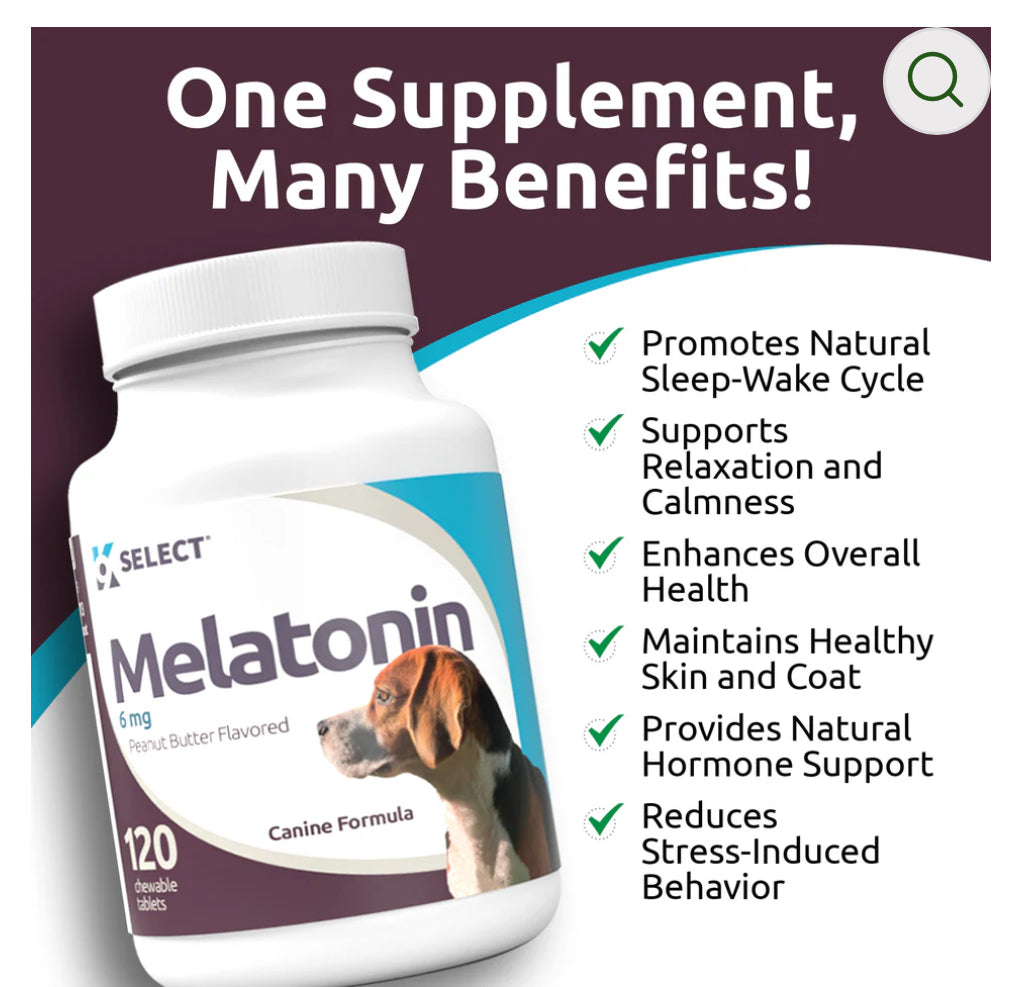 K9 Select Melatonin for Dogs 6mg, 120 Tablets Peanut Butter Flavoured