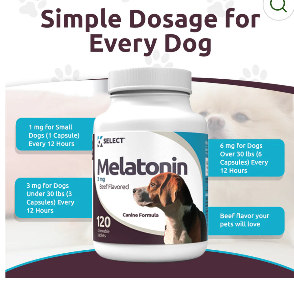 K9 Select Melatonin for Dogs 3mg, 120 Tablets Beef Flavoured
