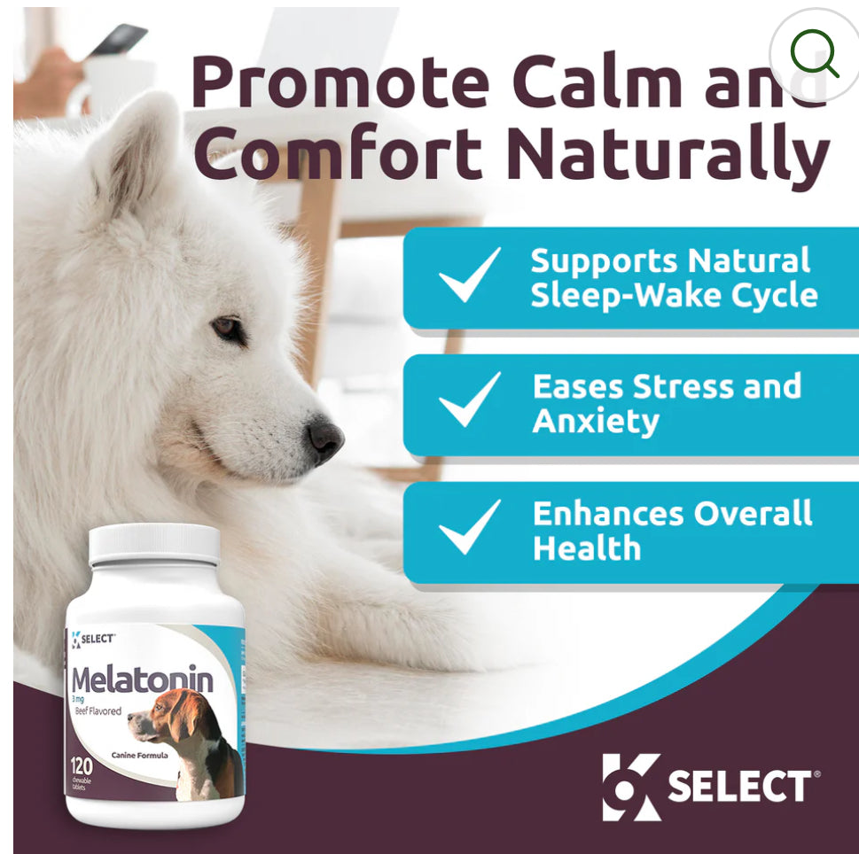 K9 Select Melatonin for Dogs 3mg, 120 Tablets Beef Flavoured