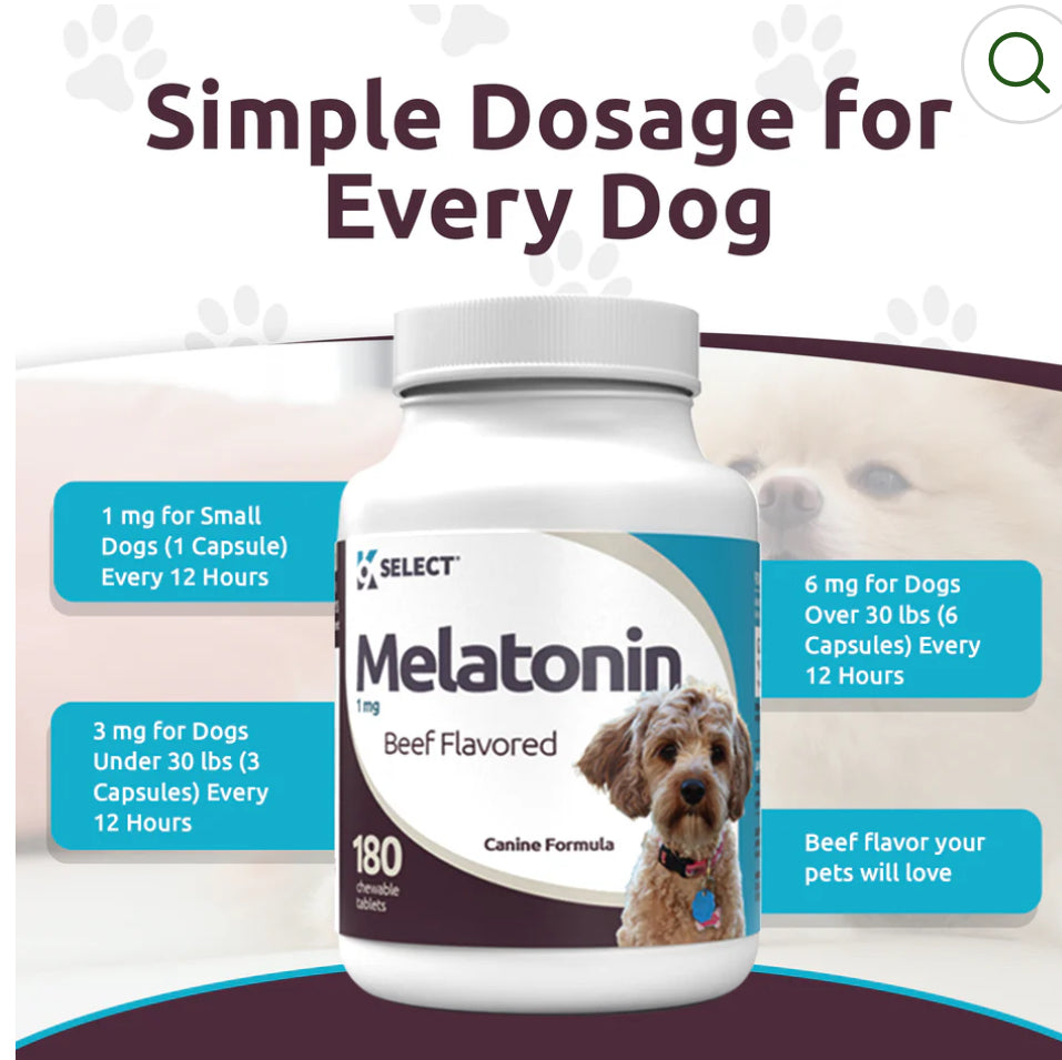 K9 Select Melatonin for Dogs 1mg, 180 Tablets Beef Flavoured