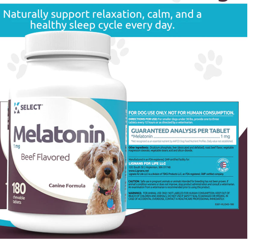 K9 Select Melatonin for Dogs 1mg, 180 Tablets Beef Flavoured