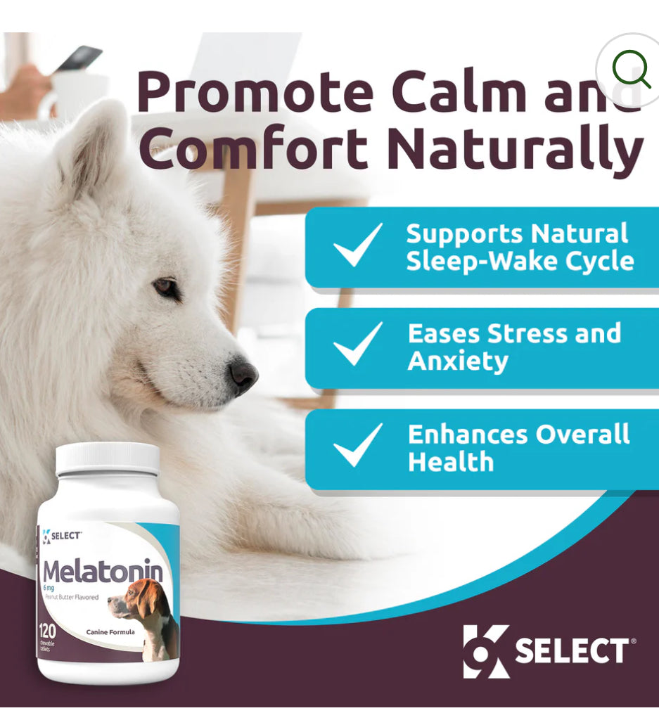 K9 Select Melatonin for Dogs 6mg, 120 Tablets Peanut Butter Flavoured