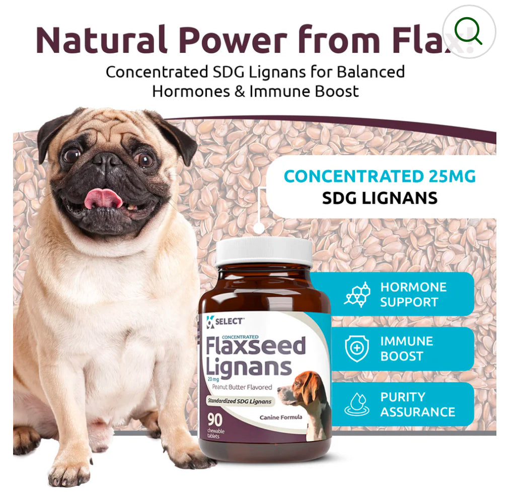 K9 Select Peanut Butter Flavoured Flaxseed Lignans for Dogs 20mg 90 Tablets SDG