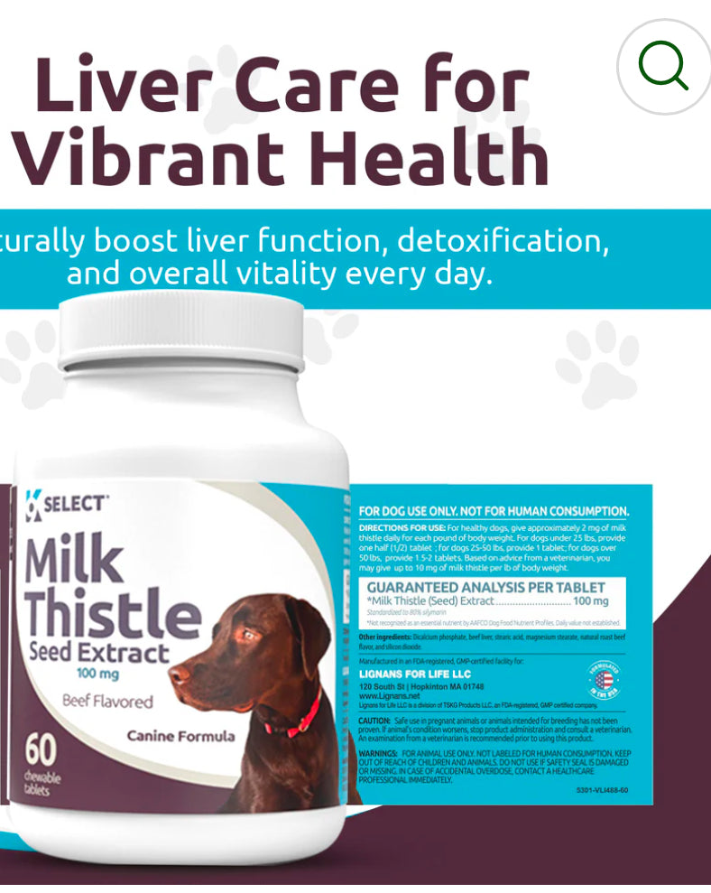 K9 Select Beef Flavoured Milk Thistle Seed Extract for Dogs 100mg 60 Tablets