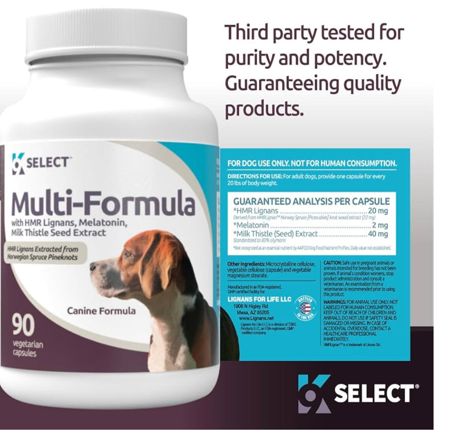 K9 Select Unflavoured Multi-Formula With HMR Lignans and Melatonin for Medium Dogs 20mg 90 Tablets