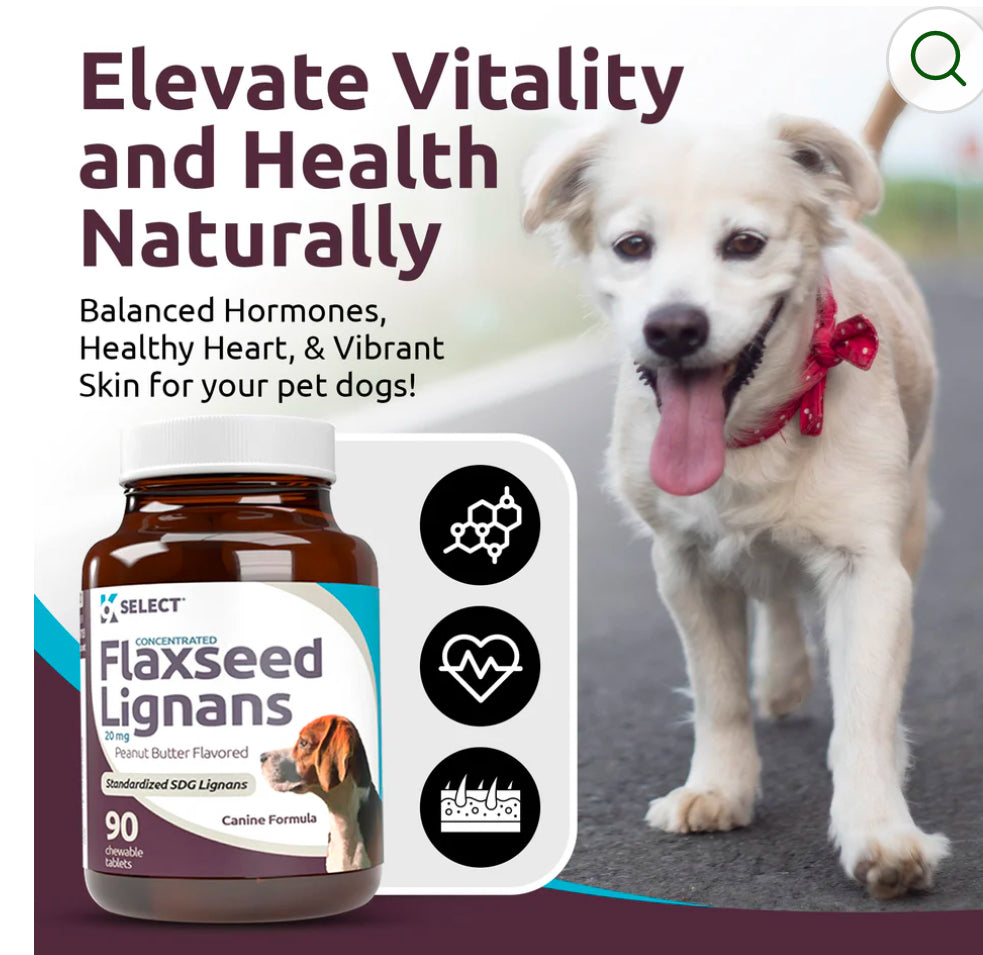 K9 Select Peanut Butter Flavoured Flaxseed Lignans for Dogs 20mg 90 Tablets SDG