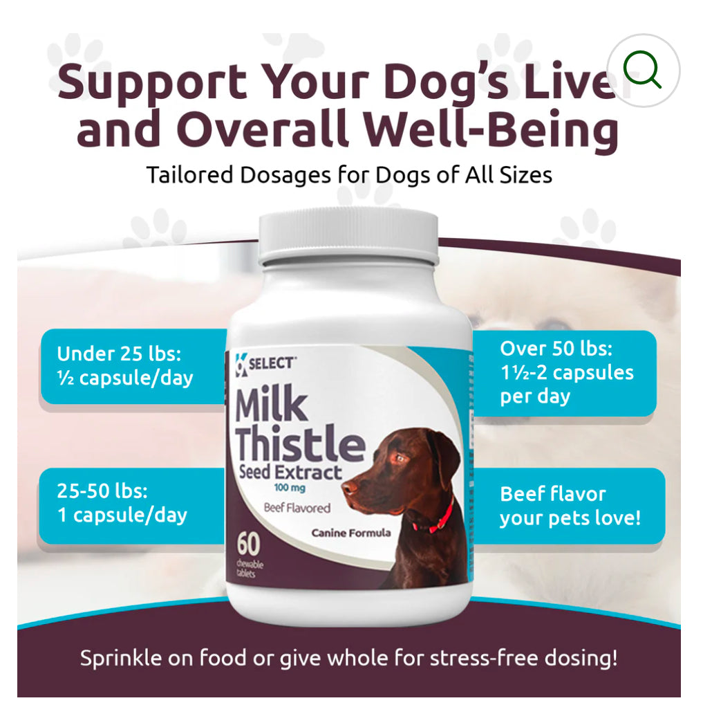 K9 Select Beef Flavoured Milk Thistle Seed Extract for Dogs 100mg 60 Tablets