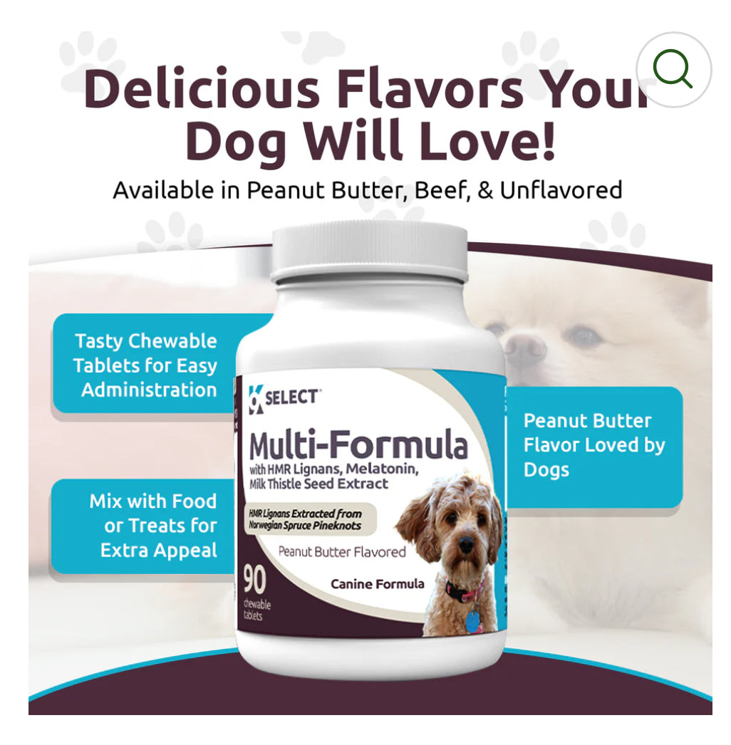 K9 Select Peanut Butter Flavoured Multi-Formula With HMR Lignans and Melatonin for Small Dogs 10mg 90 Tablets