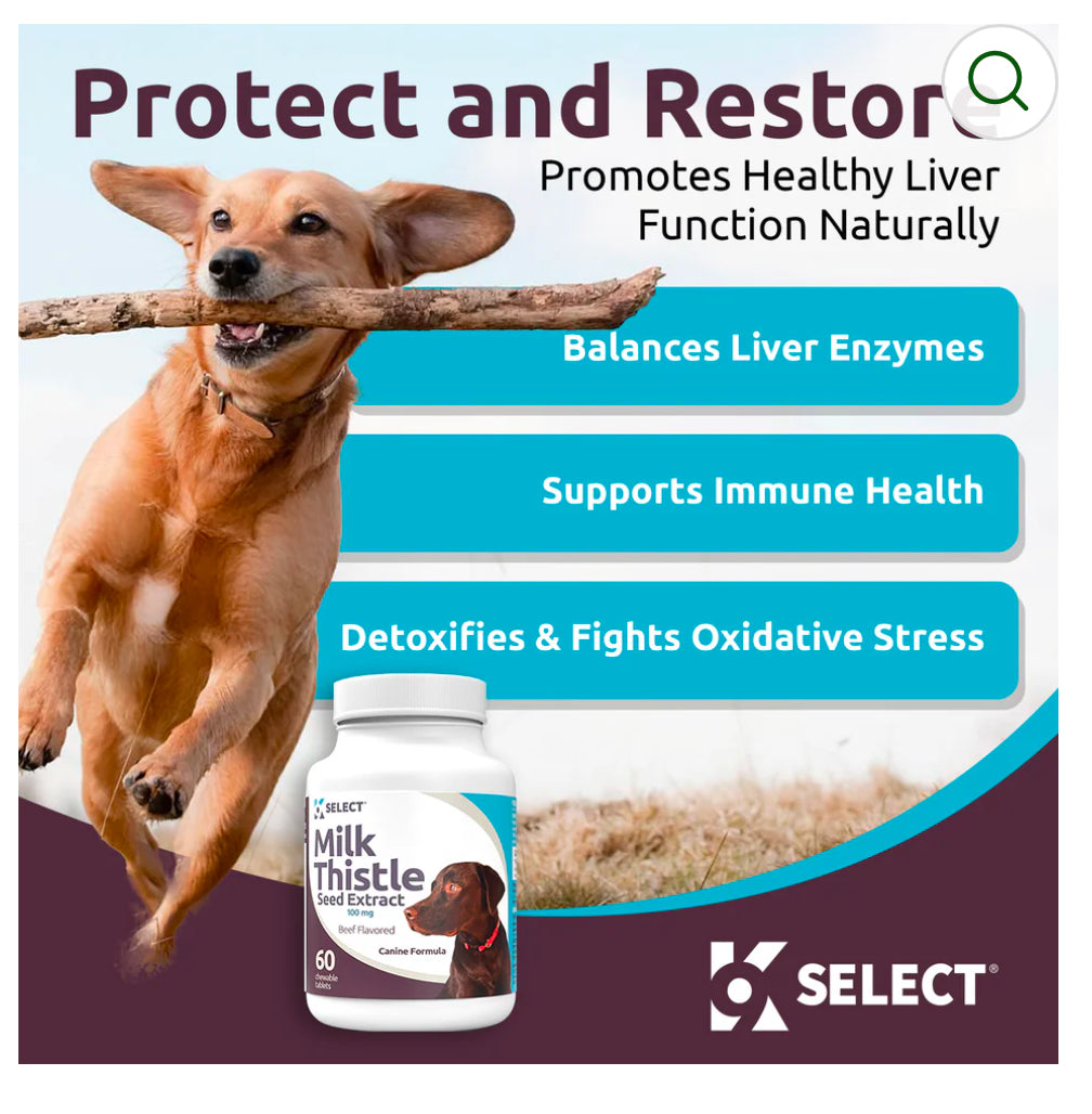 K9 Select Beef Flavoured Milk Thistle Seed Extract for Dogs 100mg 60 Tablets