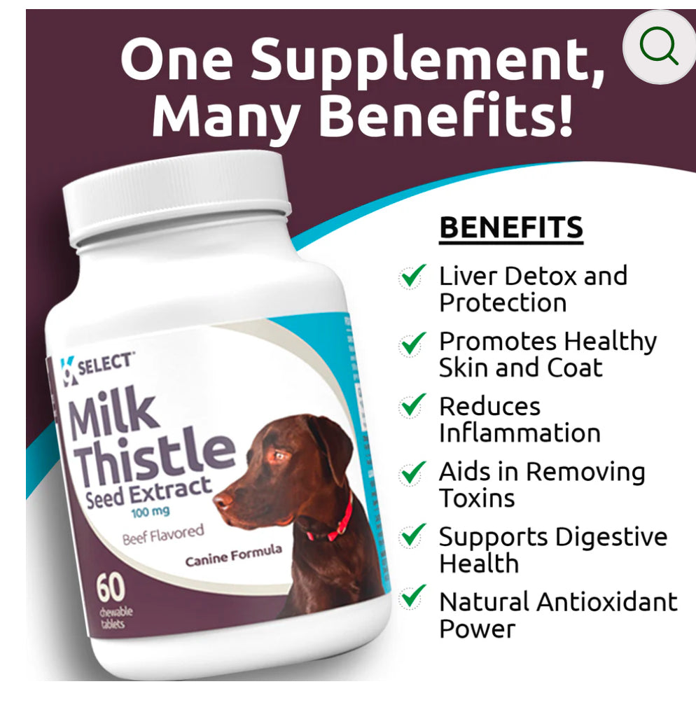 K9 Select Beef Flavoured Milk Thistle Seed Extract for Dogs 100mg 60 Tablets