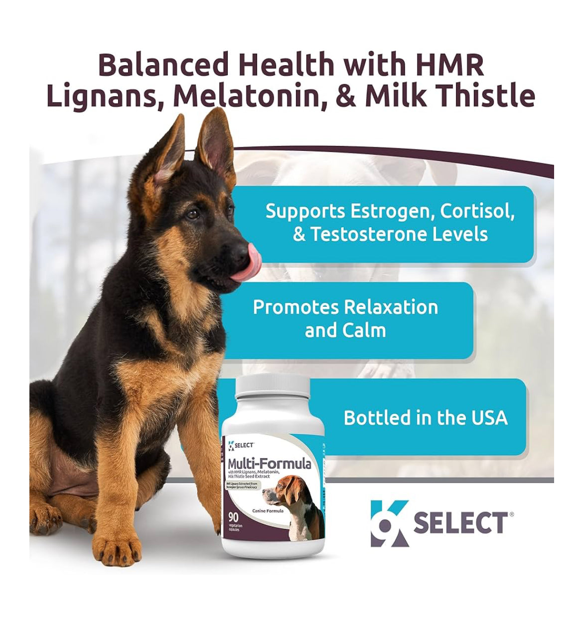 K9 Select Unflavoured Multi-Formula With HMR Lignans and Melatonin for Medium Dogs 20mg 90 Tablets