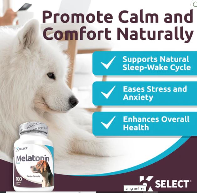 K9 Select Melatonin for Dogs 3mg, 100 Tablets Unflavored