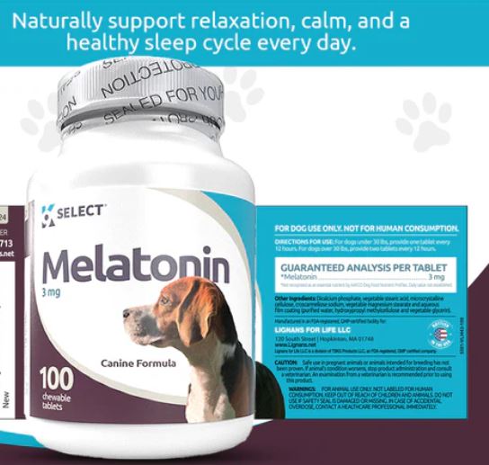 K9 Select Melatonin for Dogs 3mg, 100 Tablets Unflavored