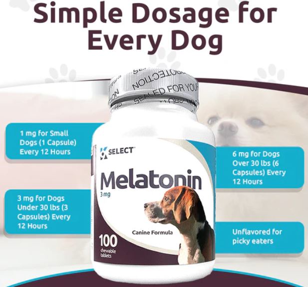 K9 Select Melatonin for Dogs 3mg, 100 Tablets Unflavored