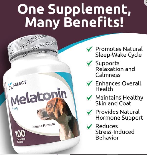 K9 Select Melatonin for Dogs 3mg, 100 Tablets Unflavored
