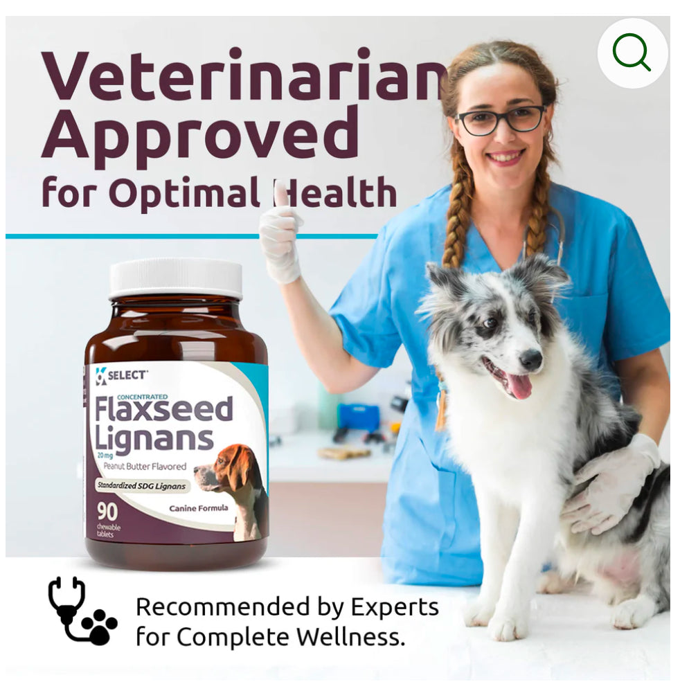 K9 Select Peanut Butter Flavoured Flaxseed Lignans for Dogs 20mg 90 Tablets SDG