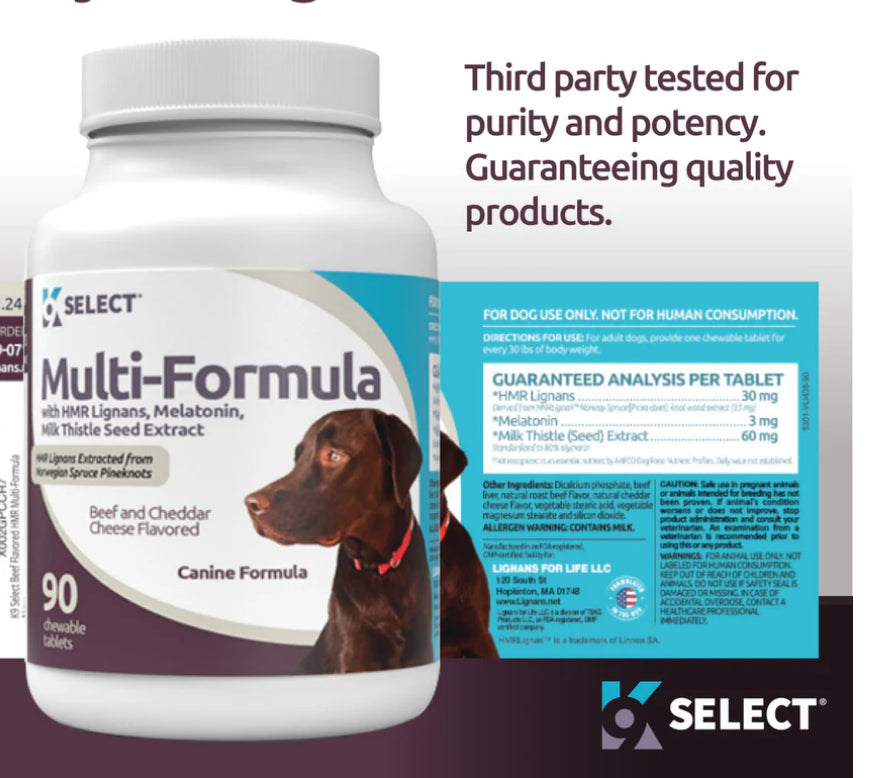 K9 Select Beef Flavoured Multi-Formula With HMR Lignans and Melatonin for Large Dogs 30mg 90 Tablets