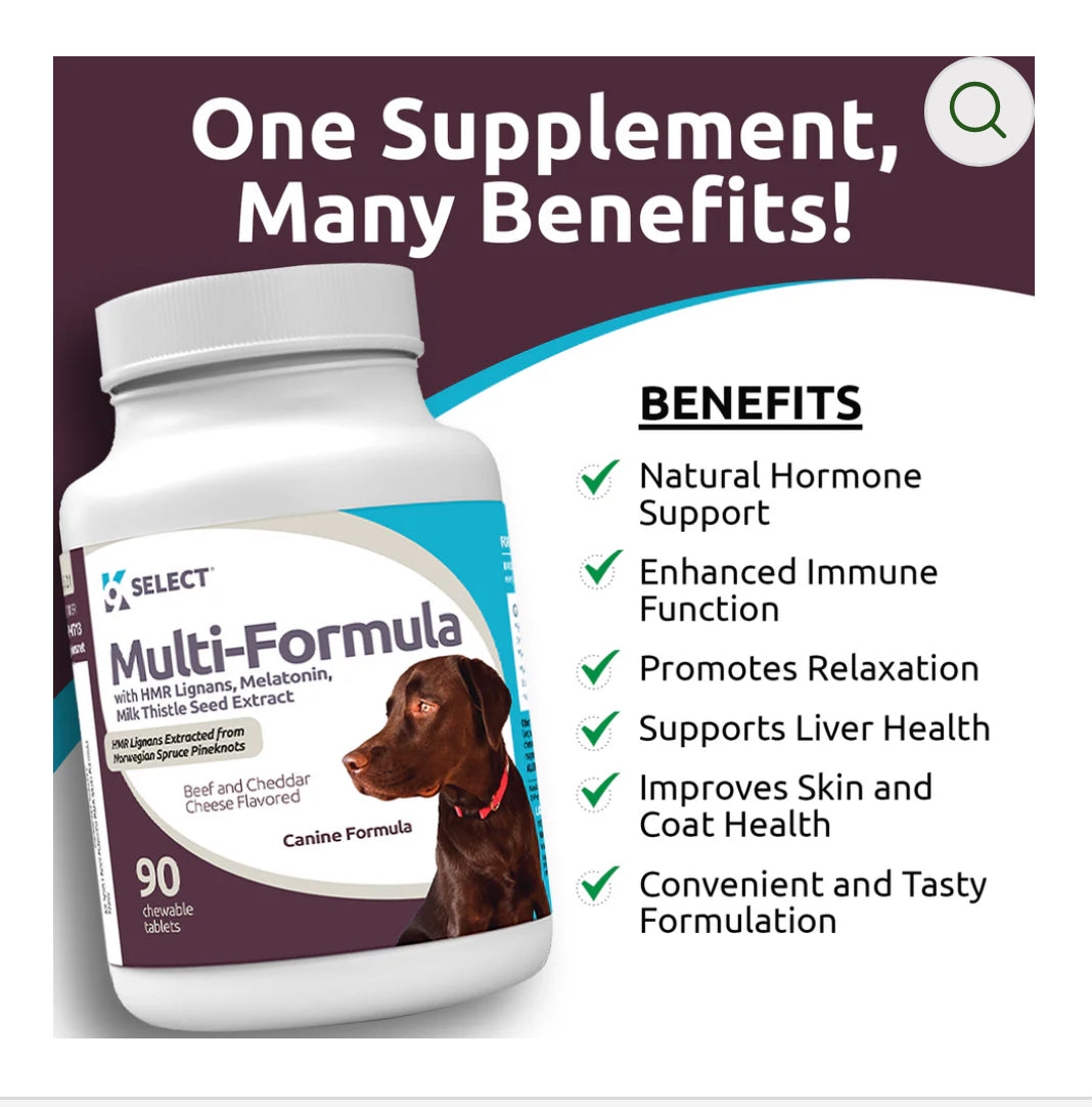 K9 Select Beef Flavoured Multi-Formula With HMR Lignans and Melatonin for Large Dogs 30mg 90 Tablets