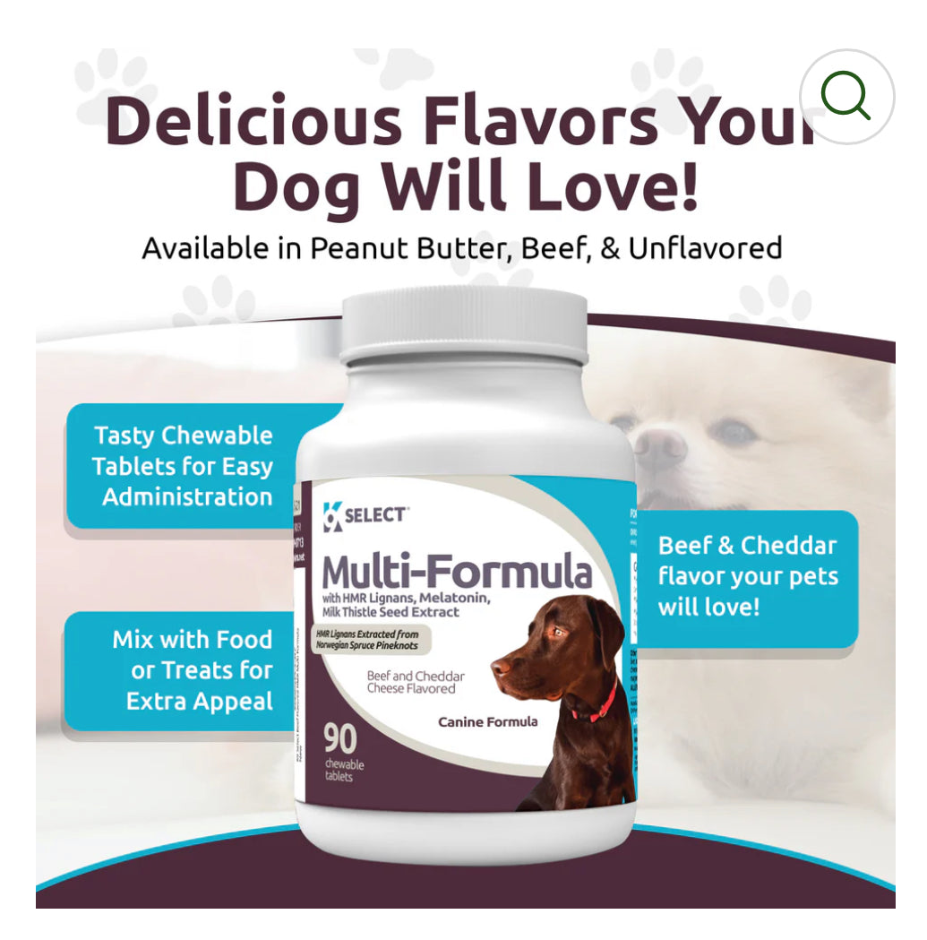 K9 Select Beef Flavoured Multi-Formula With HMR Lignans and Melatonin for Large Dogs 30mg 90 Tablets