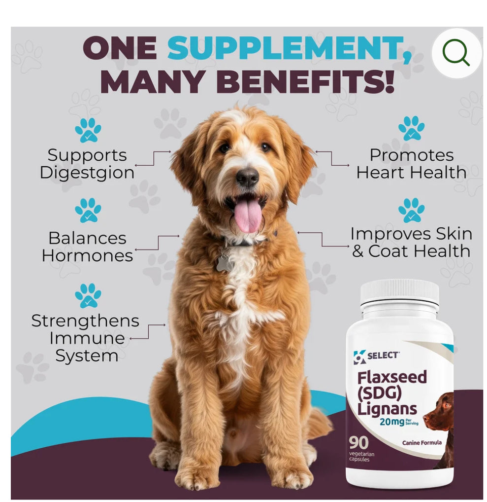 K9 Select Flaxseed (SDG) Lignans 20mg | Canine Formula | 90 Vegetarian Capsules